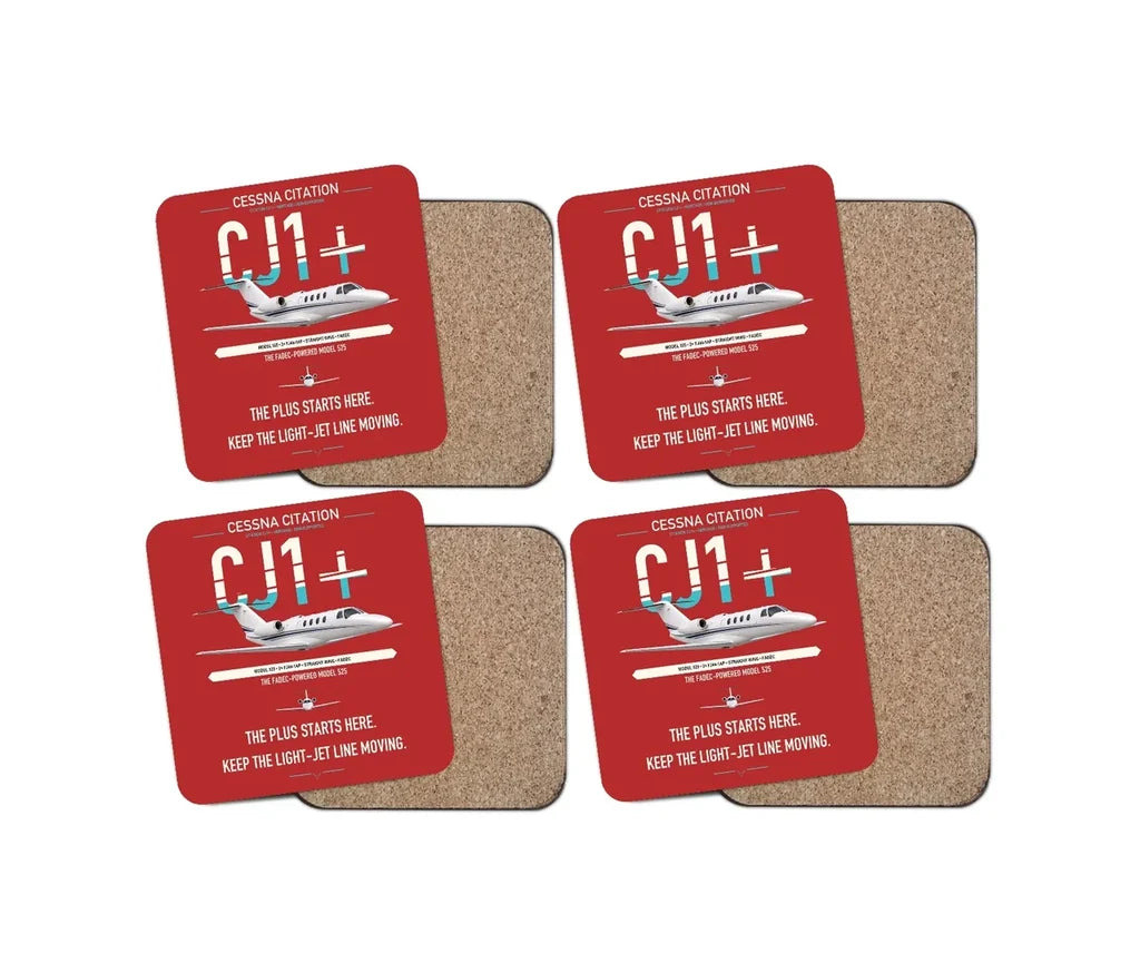 Cessna Citation CJ1+ design on red 4 pieces set coaster