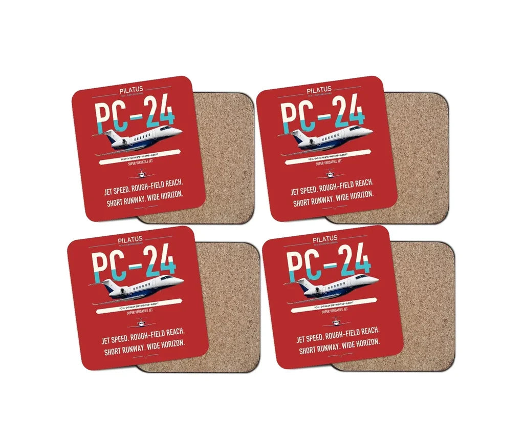 Pilatus PC-24 design on red 4 pieces set coaster