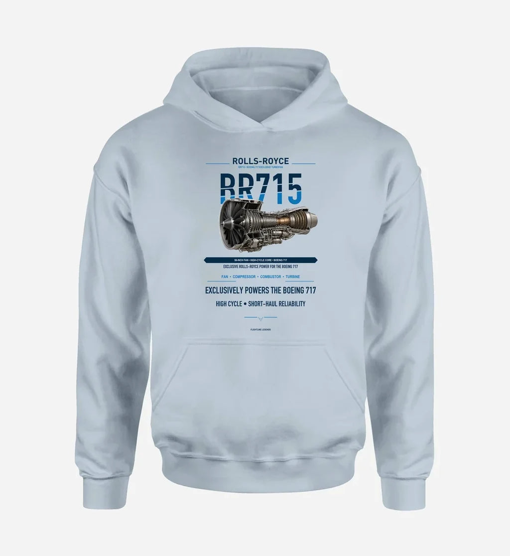 BR715 design on light blue hoodie single side