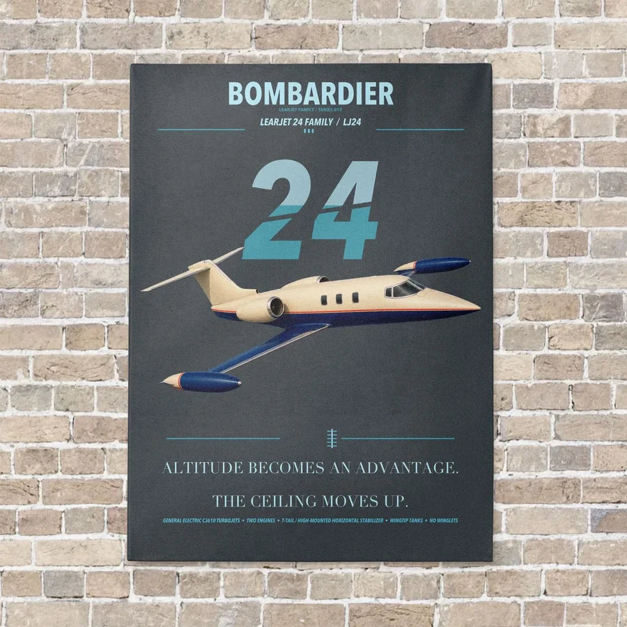 Bombardier Learjet 24 vertical canvas print - no frame - gray background