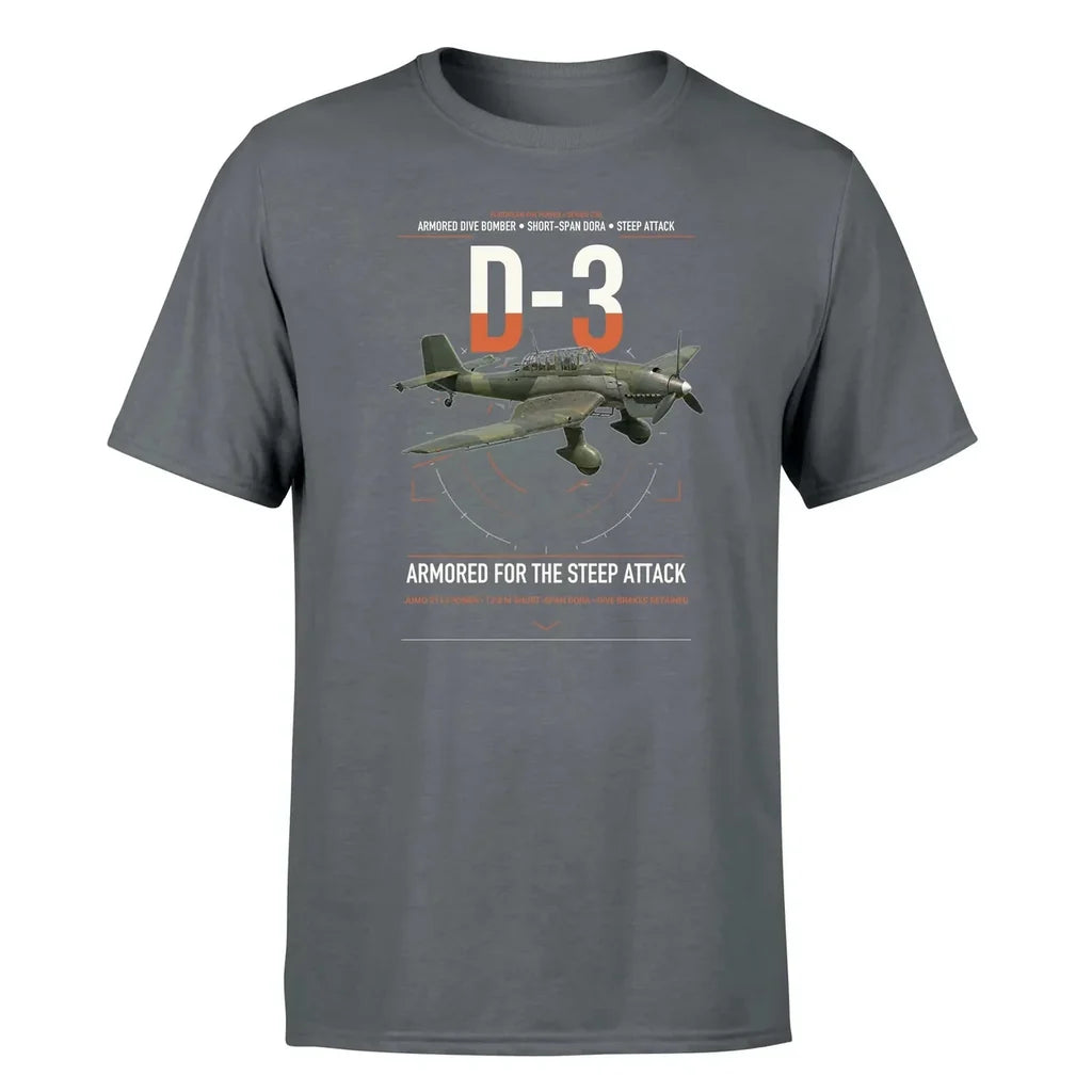 Junkers Ju 87D-3 design on gray t-shirt, single-side print