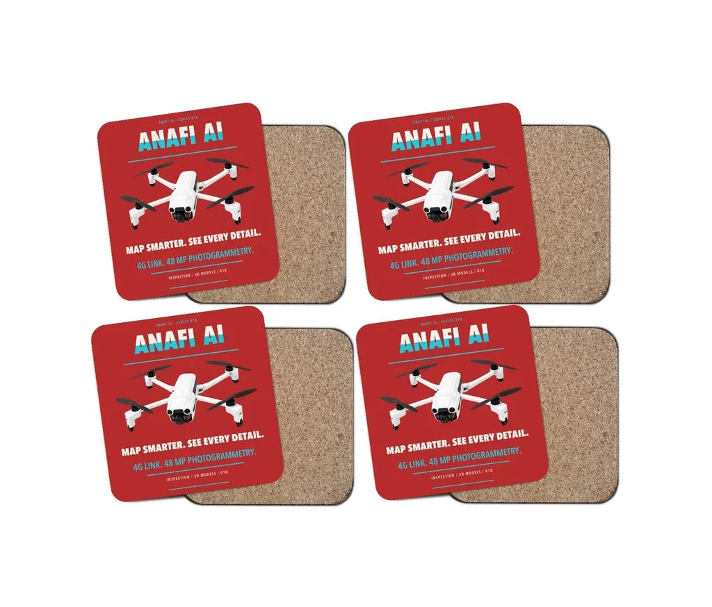 Parrot ANAFI Ai design on red 4 pieces set coaster