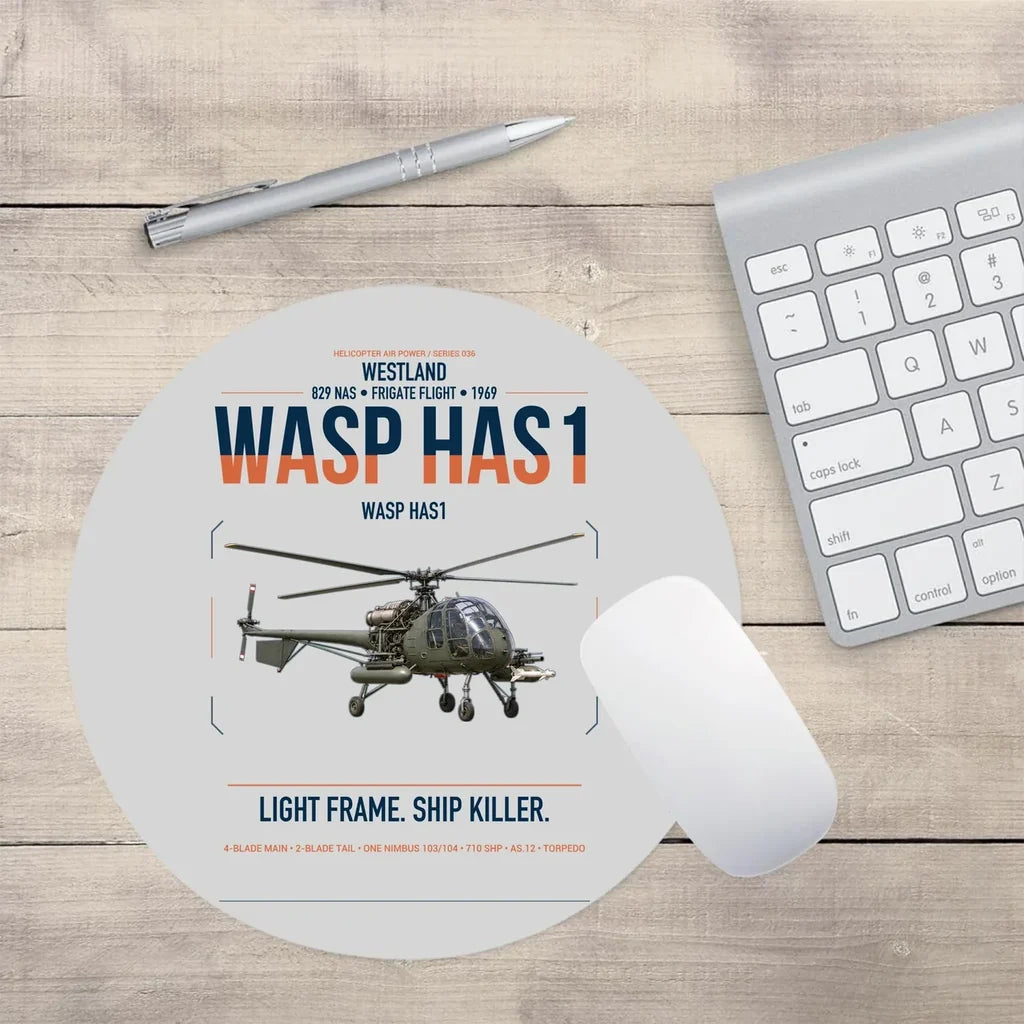 Westland Wasp HAS1 design on light gray round mouse pad