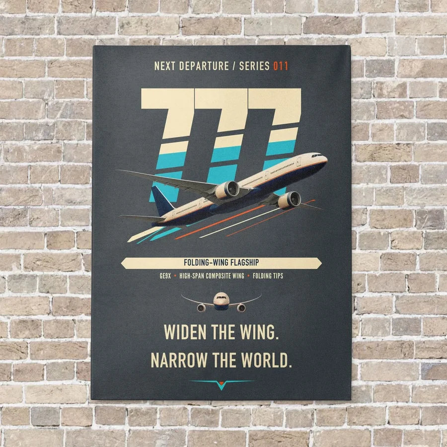 Boeing 777-9 vertical canvas print - no frame - gray background