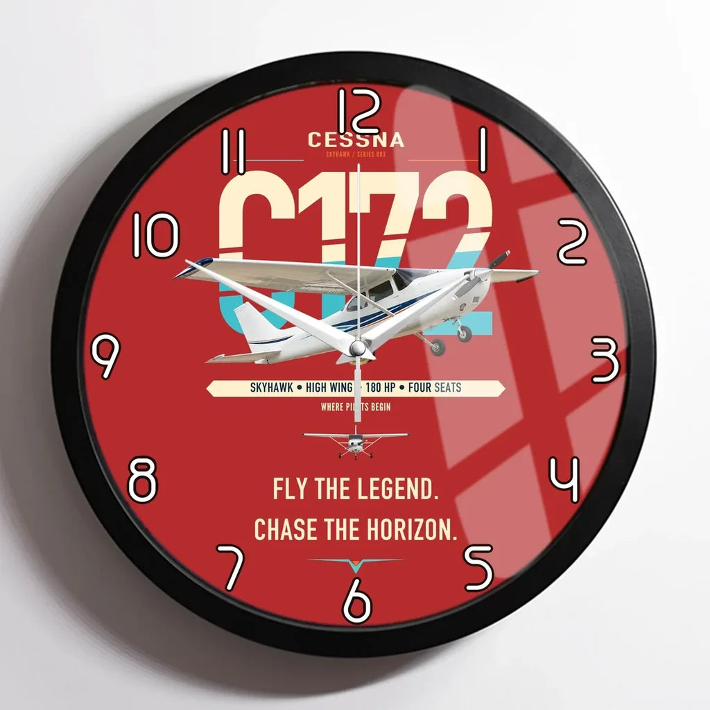 Cessna 172 Skyhawk design on red framed wall clock