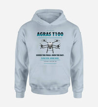 Thumbnail for DJI Agras T100 design on light blue hoodie single side