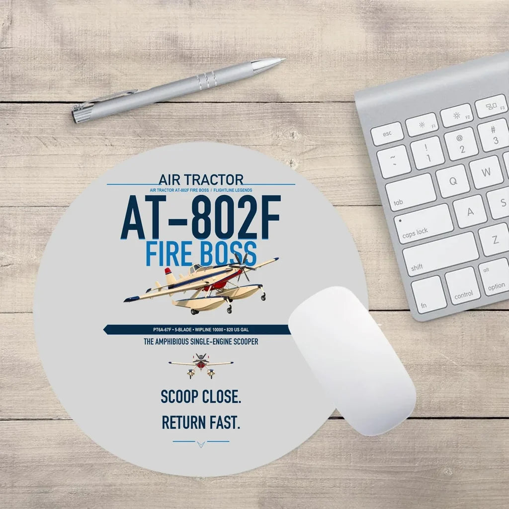 Air Tractor AT-802F Fire Boss design on light gray round mouse pad