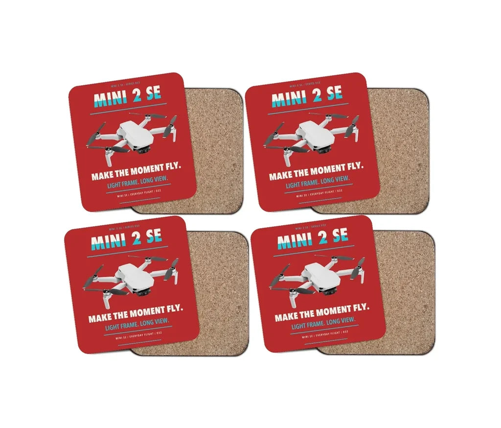 DJI Mini 2 SE design on red 4 pieces set coaster