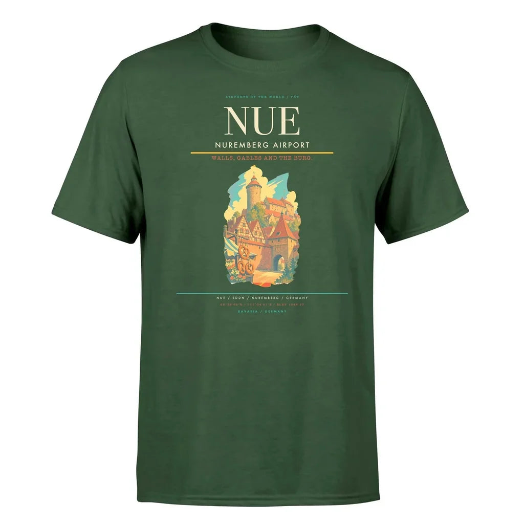 Nuremberg Airport (NUE) T-Shirt single-side front print in Dark Green | nuremberg-airport-nue-double-side-t-shirt