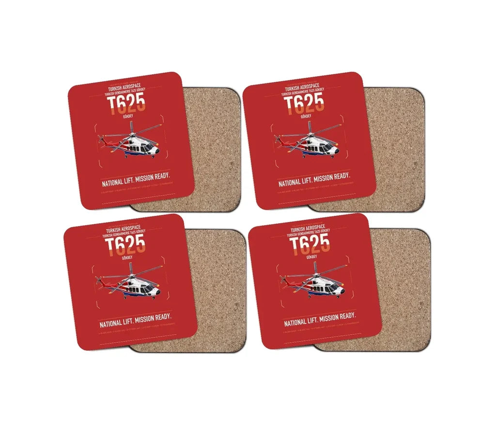 Turkish Aerospace T625 Gökbey design on red 4 pieces set coaster