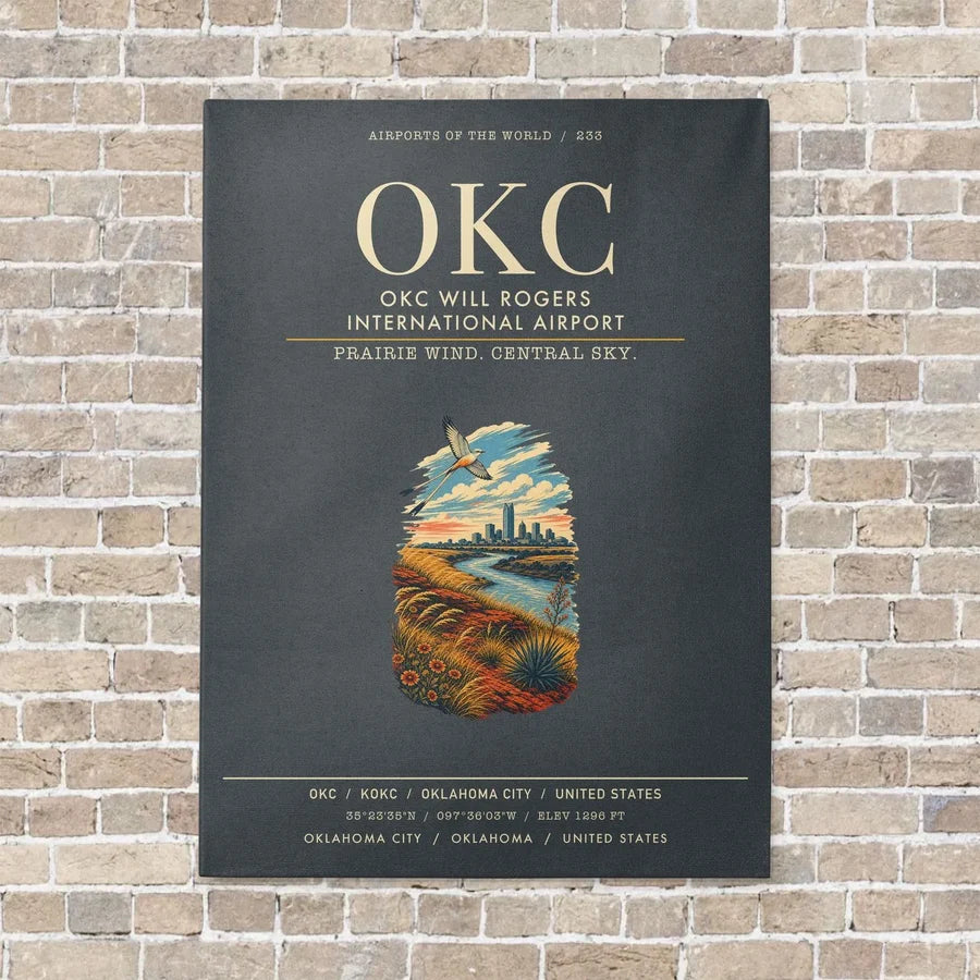 OKC Will Rogers International Airport OKC vertical canvas print - no frame - gray background