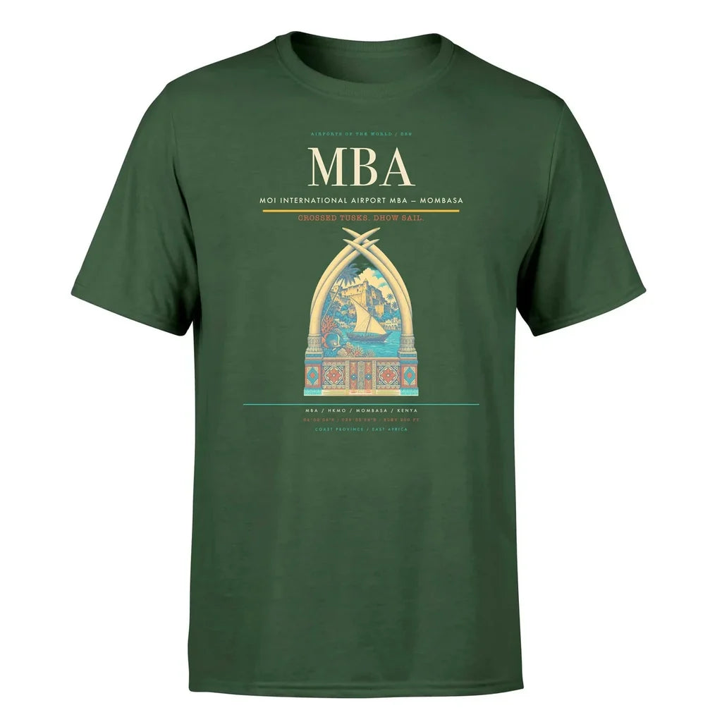 Moi International Airport (MBA) T-Shirt single-side front print in Dark Green | moi-international-airport-mba-double-side-t-shirt