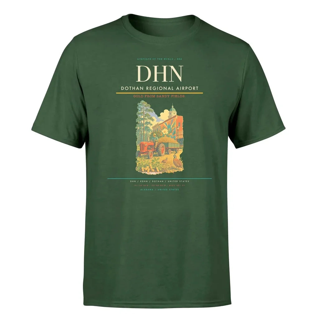 Dothan Regional Airport (DHN) T-Shirt single-side front print in Dark Green | dothan-regional-airport-dhn-double-side-t-shirt