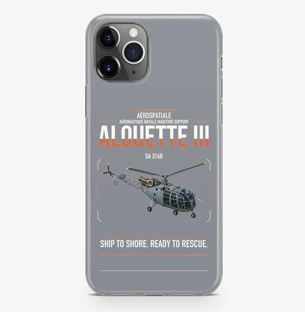 Aérospatiale SA 316B Alouette III design on gray magsafe iphone case, for iPhone Pro Max
