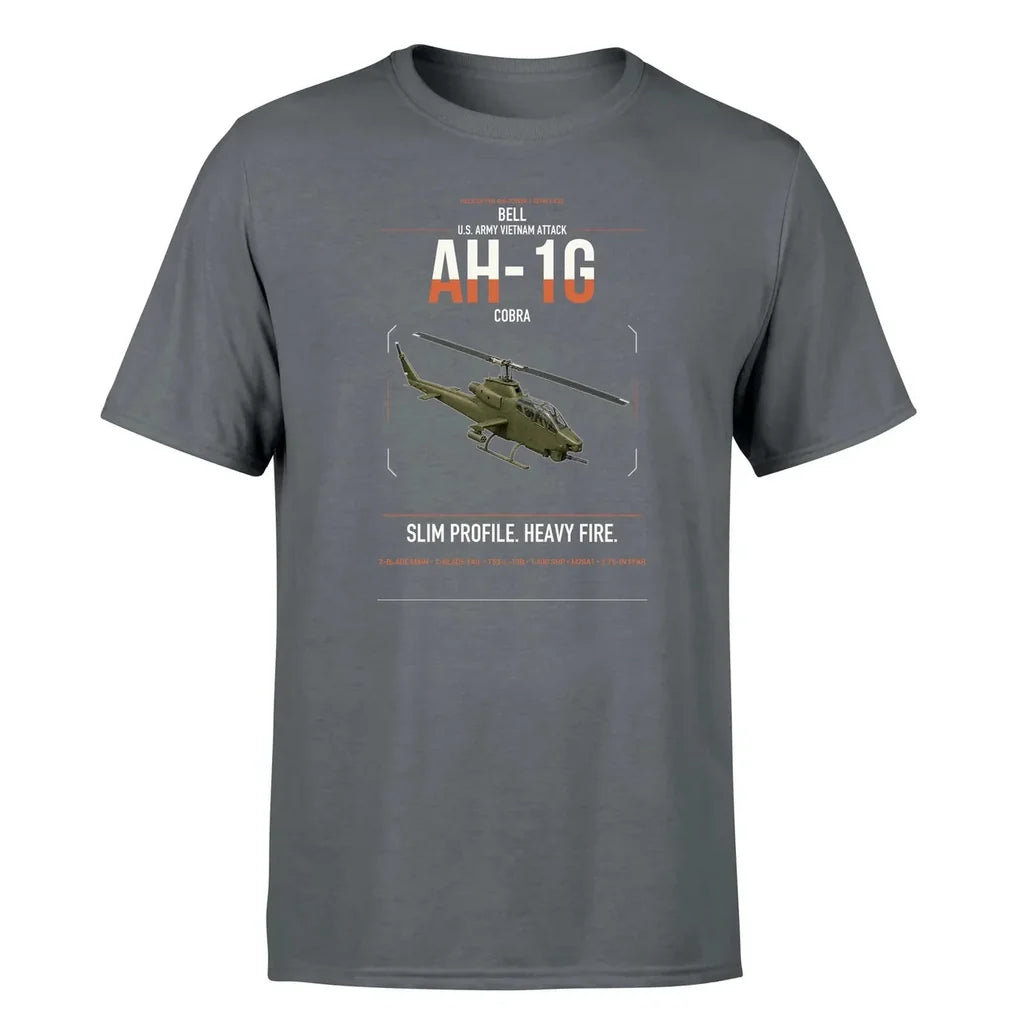 Bell AH-1G Cobra design on gray t-shirt, single-side print