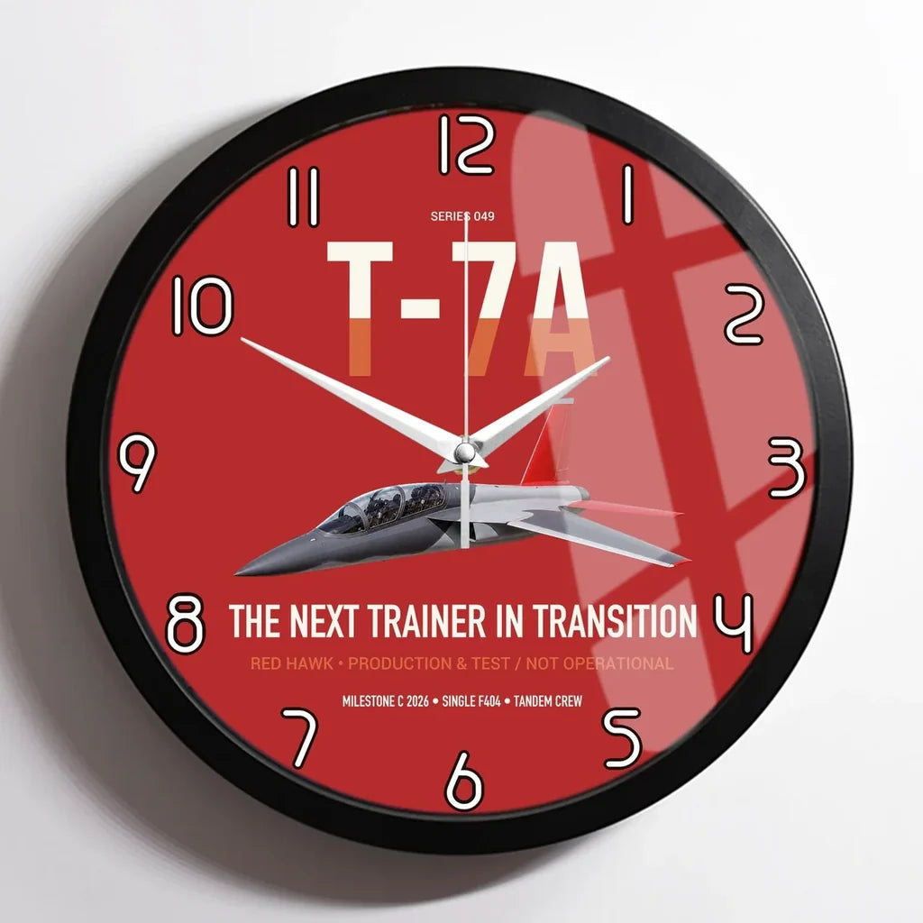 T-7A Red Hawk design on red framed wall clock