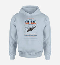 Thumbnail for Sikorsky CH-53K King Stallion design on light blue double-side hoodie, single-side print