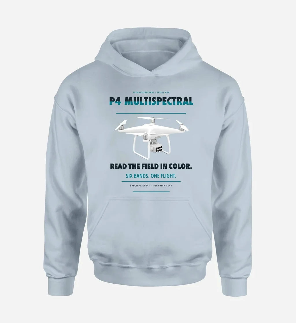 DJI P4 Multispectral design on light blue hoodie single side