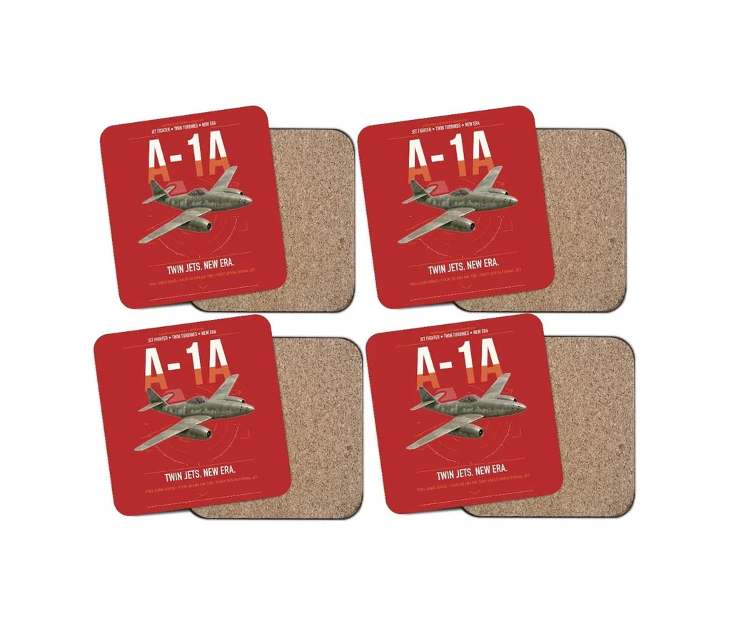 Messerschmitt Me 262A-1a design on red 4 pieces set coaster