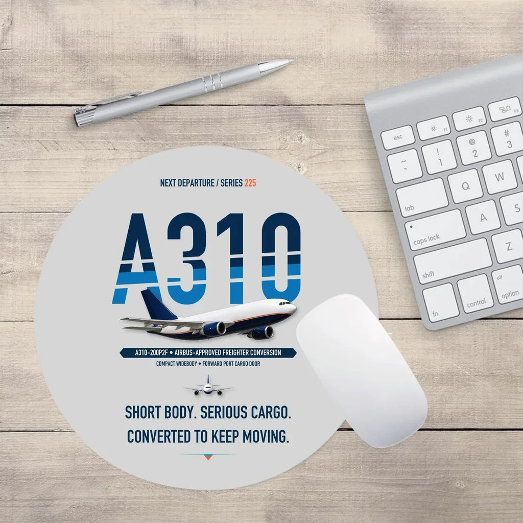 Airbus A310-200P2F design on light gray round mouse pad