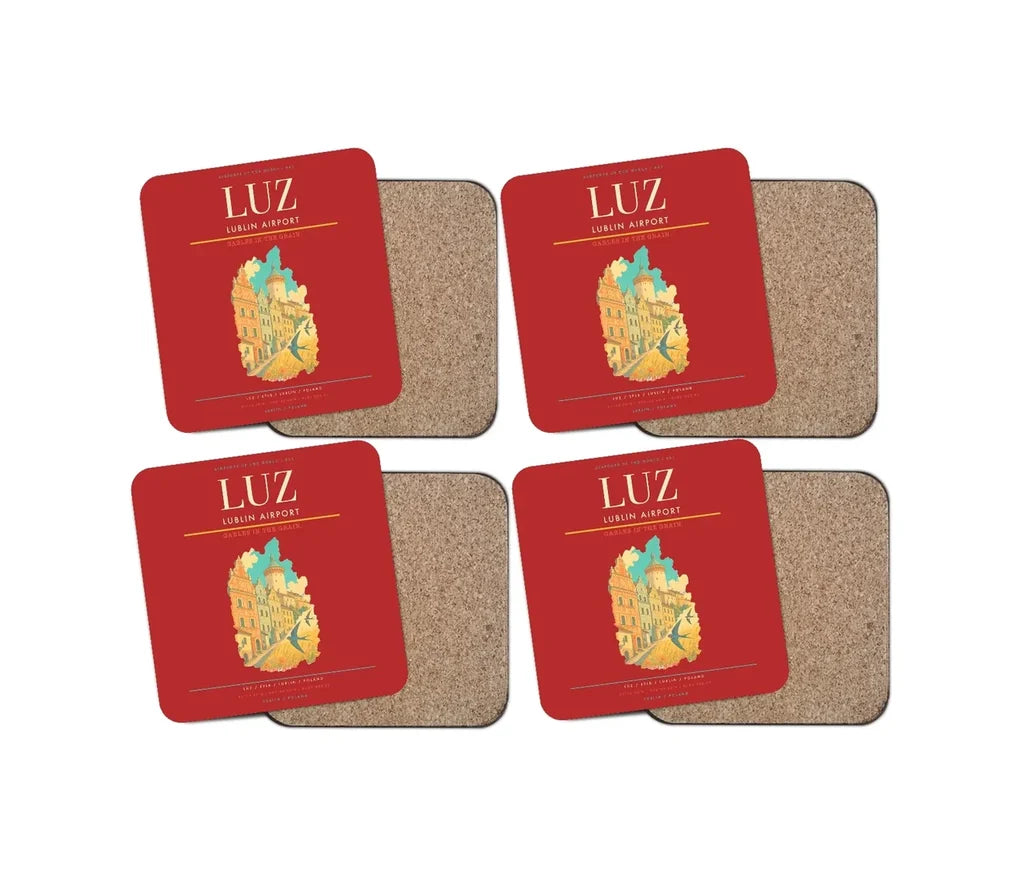 Lublin Airport (LUZ) design on red 4 pieces set coaster