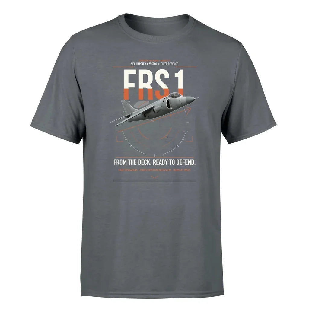 British Aerospace Sea Harrier FRS.1 design on gray t-shirt, single-side print