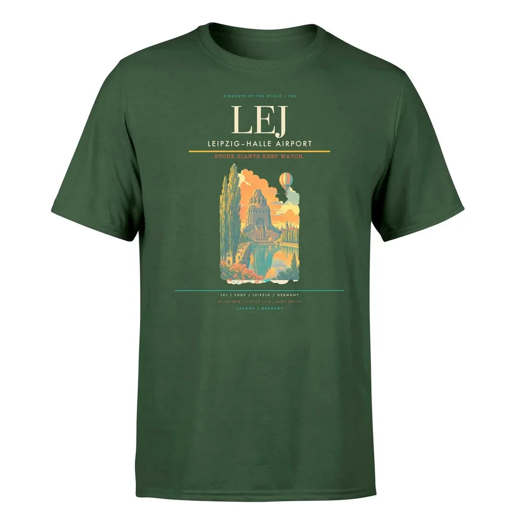 Leipzig–Halle Airport (LEJ) T-Shirt single-side front print in Dark Green | leipzighalle-airport-lej-double-side-t-shirt