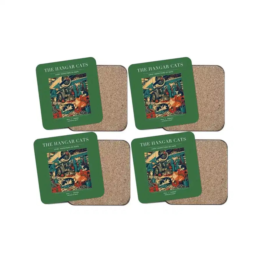 The Hangar Cats - Designed Coasters design on green 4-pieces-set