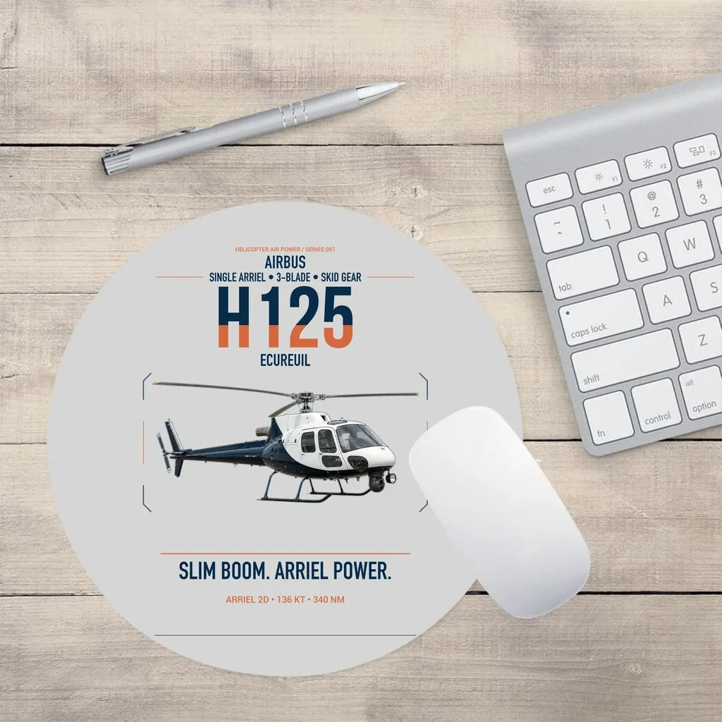 Airbus H125 design on light gray round mouse pad