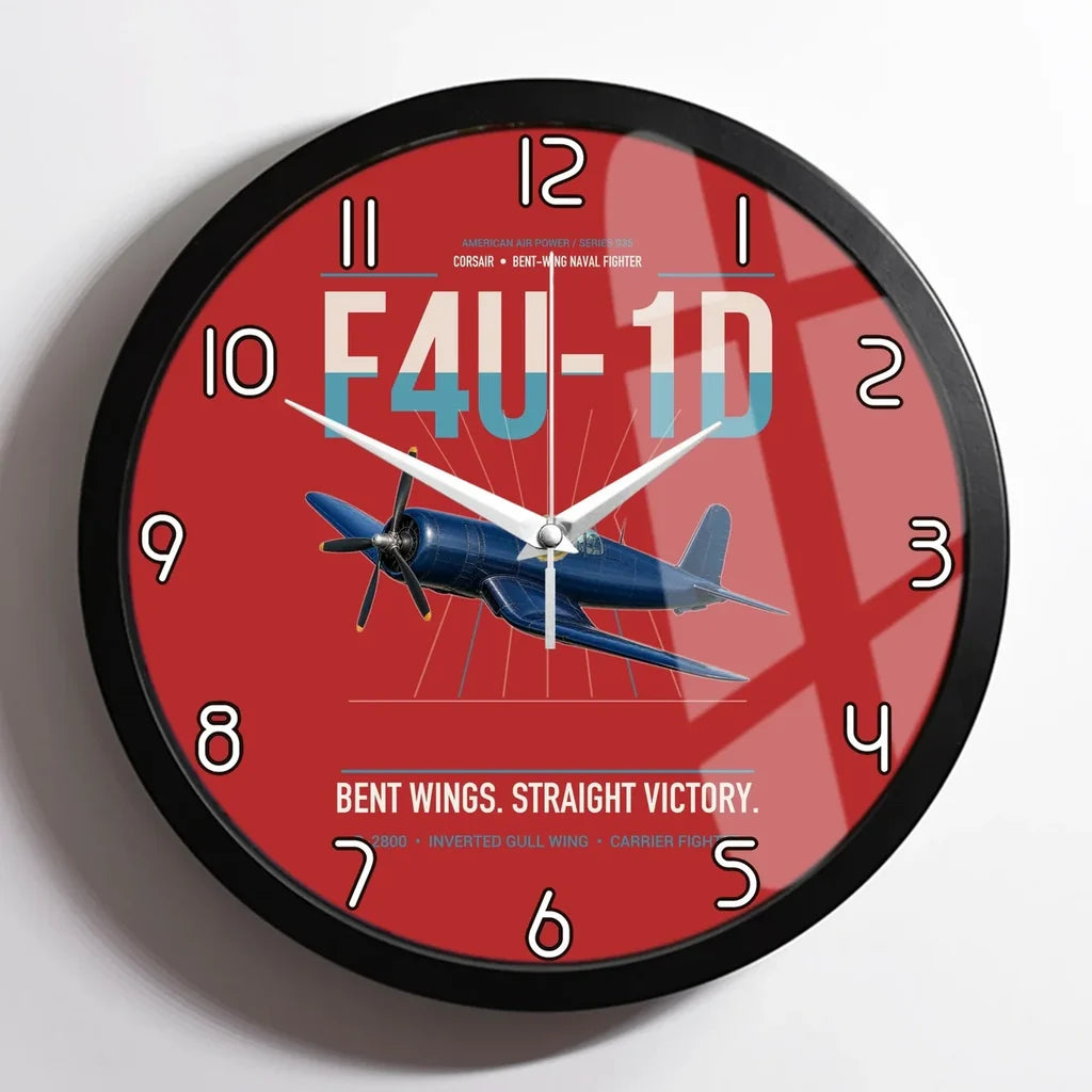 F4U-1D Corsair design on red framed wall clock