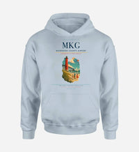 Thumbnail for Muskegon County Airport (MKG) design on light blue hoodie single-side print