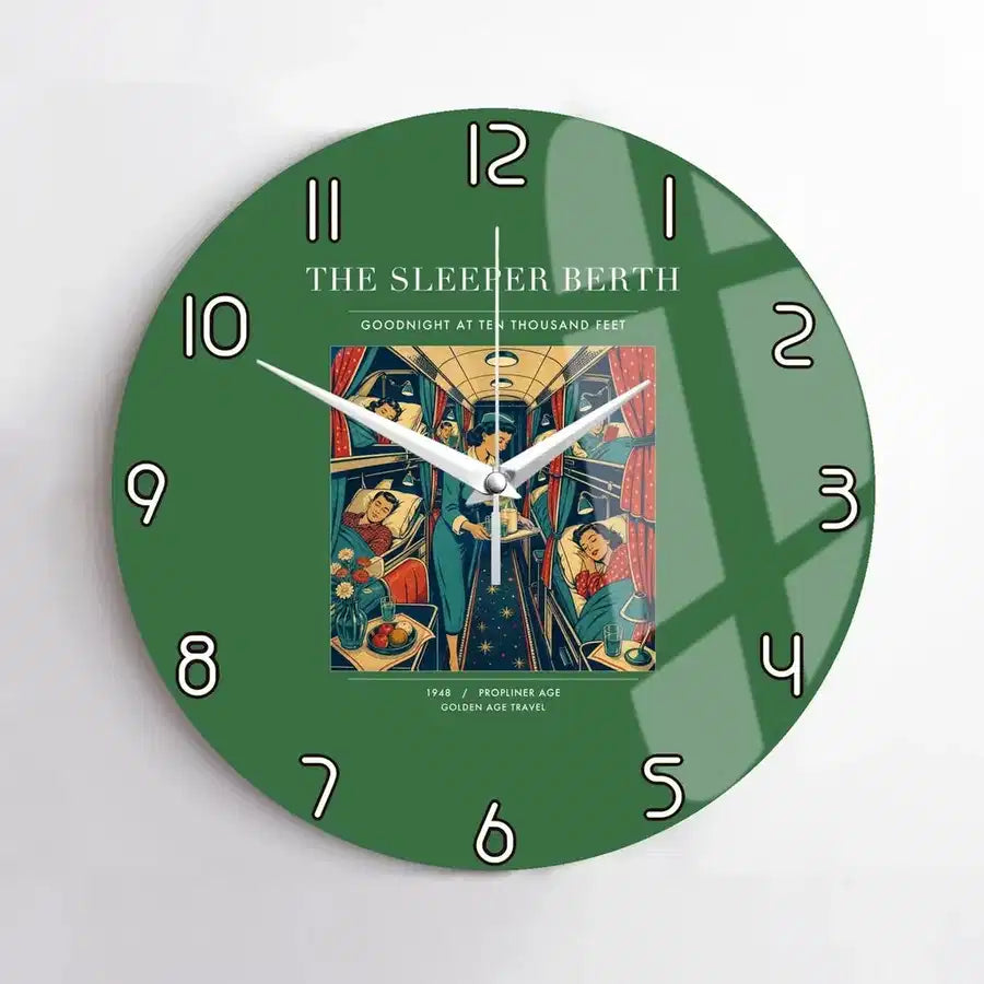 VINTAGE G4216 - The Sleeper Berth - Designed Wall Clocks design on green no-frame