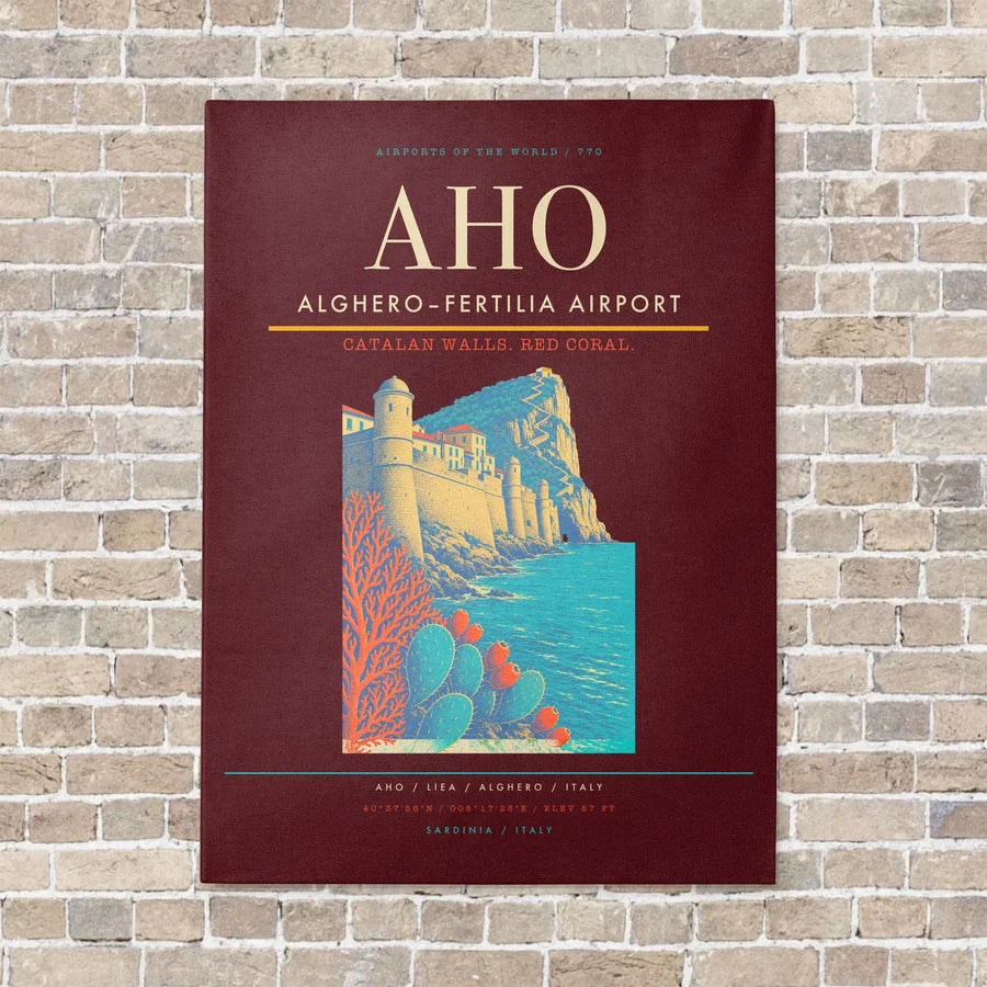 Alghero–Fertilia Airport AHO - Canvas No Frame - Dark Red