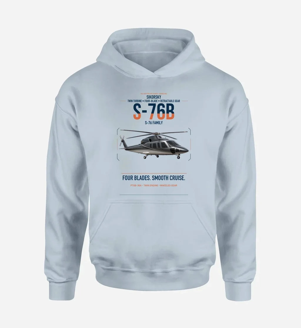 Sikorsky S-76B design on light blue double-side hoodie, single-side print