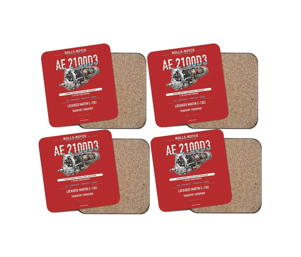 AE 2100D3 design on red 4 pieces set coaster