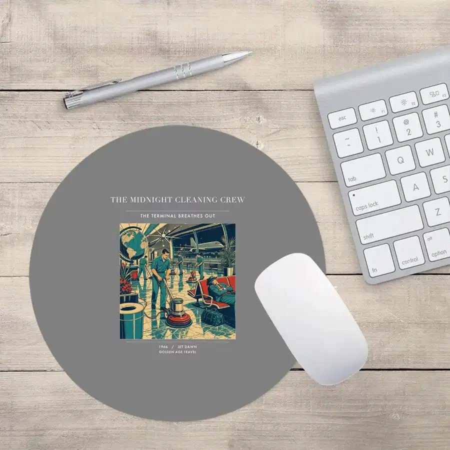 VINTAGE G4378 - The Midnight Cleaning Crew - Designed Mouse Pads design on gray round