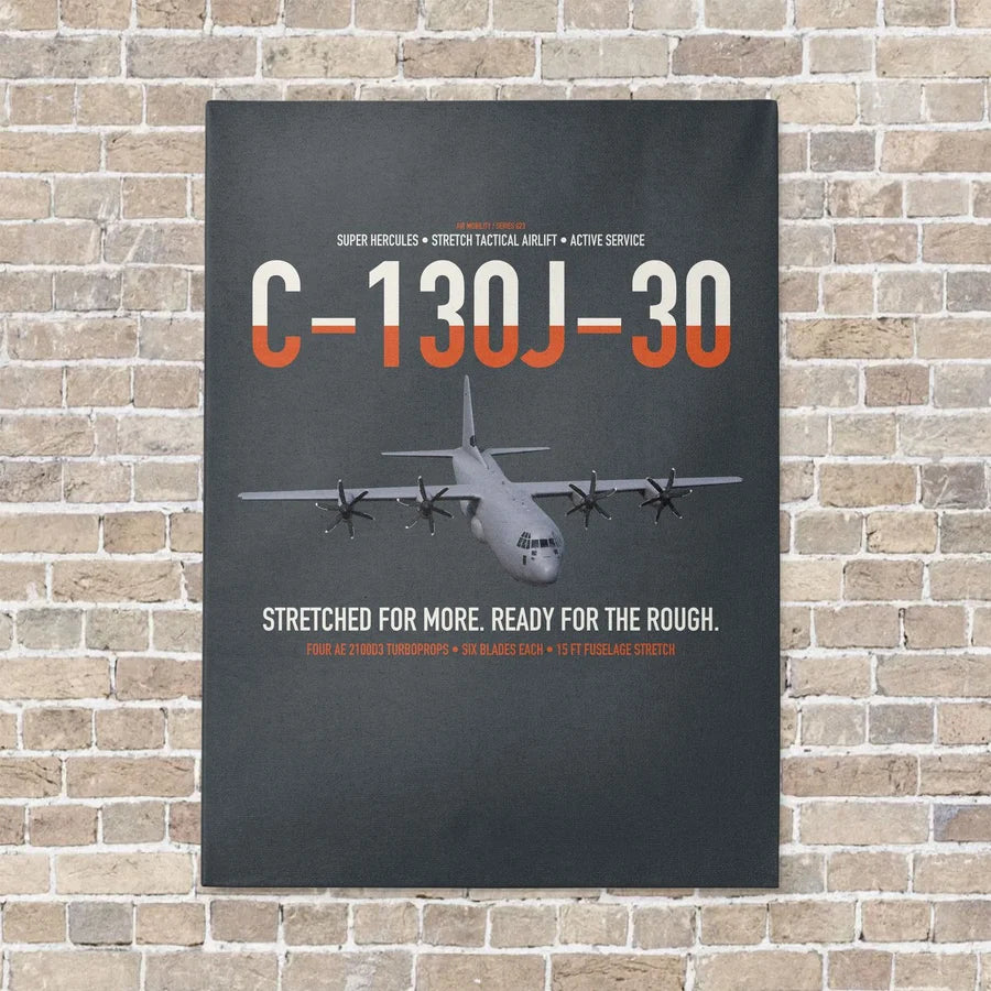 C-130J-30 Super Hercules vertical canvas print - no frame - gray background