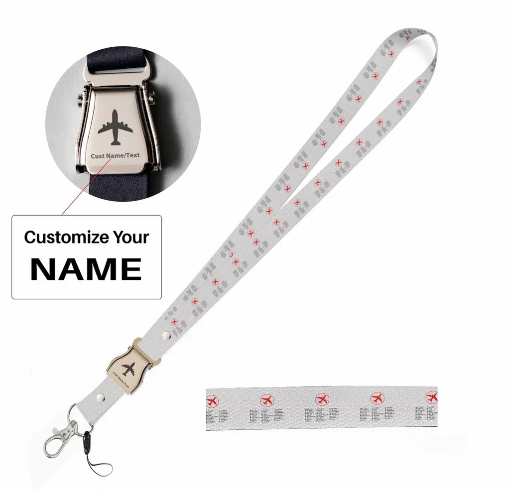 Aviation Alphabet 2 seat belt lanyard - white with name