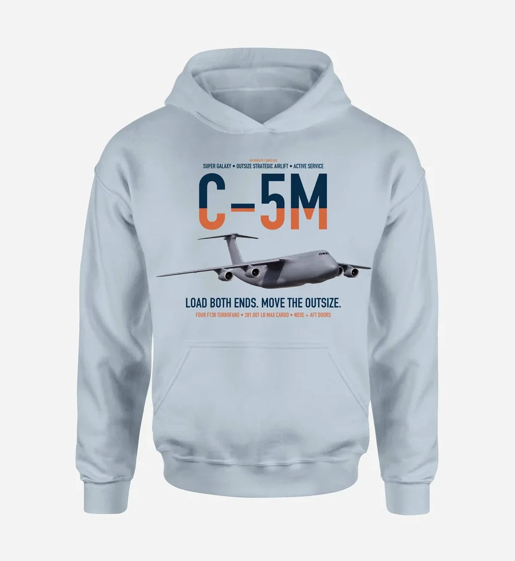 C-5M Super Galaxy design on light blue double-side hoodie, single-side print