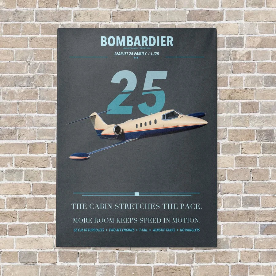 Bombardier Learjet 25 vertical canvas print - no frame - gray background