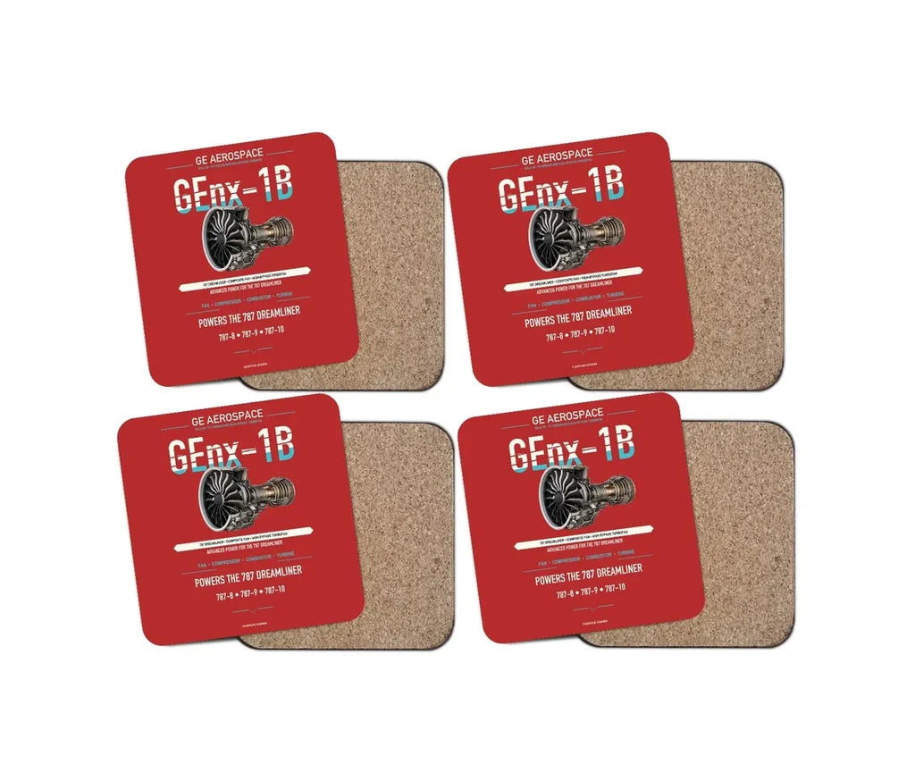 GEnx-1B design on red 4 pieces set coaster