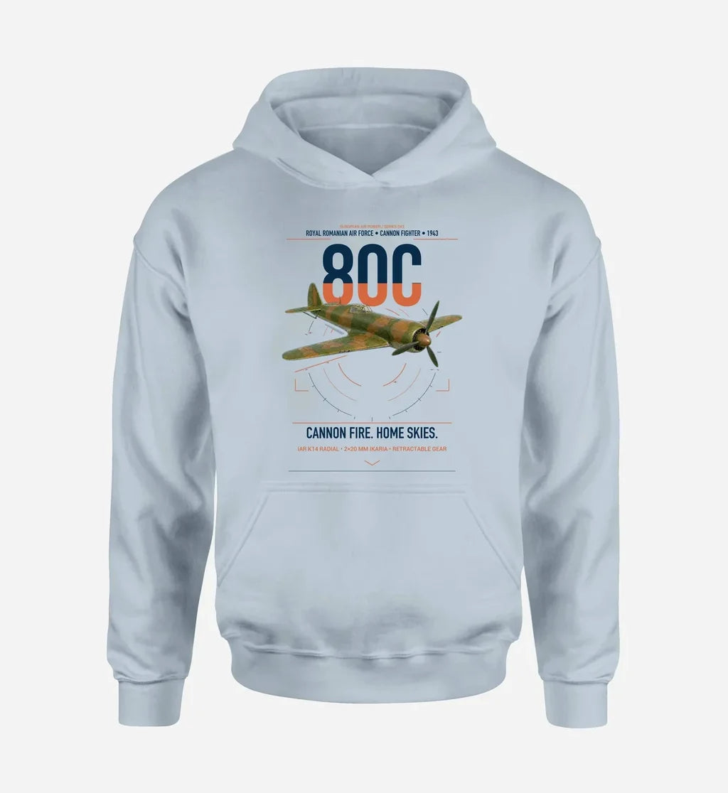 IAR 80C design on light blue double-side hoodie, single-side print