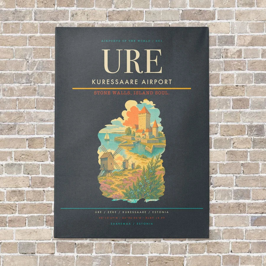 Kuressaare Airport URE vertical canvas print - no frame - gray background
