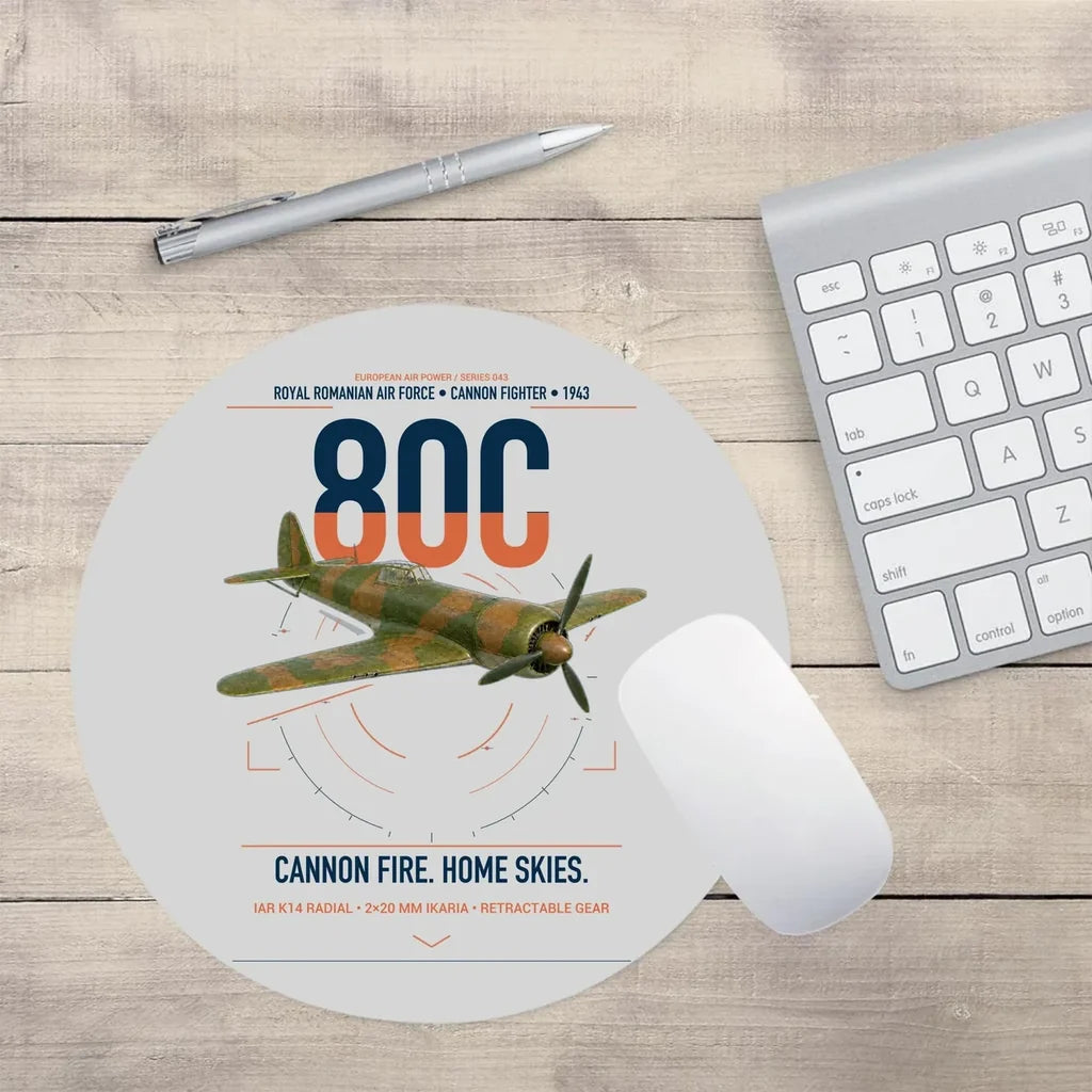 IAR 80C design on light gray round mouse pad