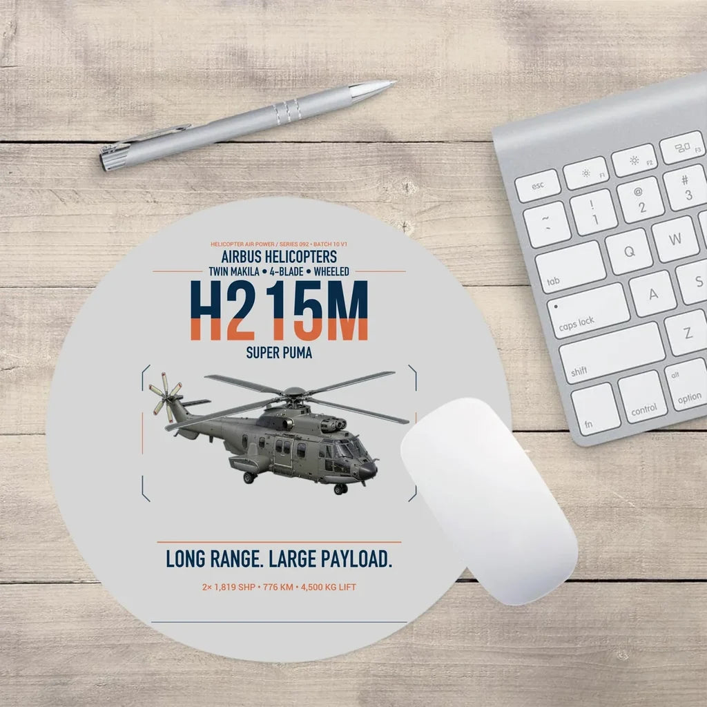 Airbus H215M design on light gray round mouse pad