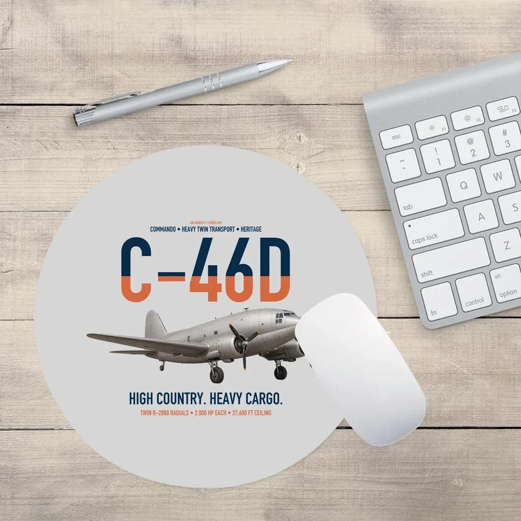 C-46D Commando design on light gray round mouse pad