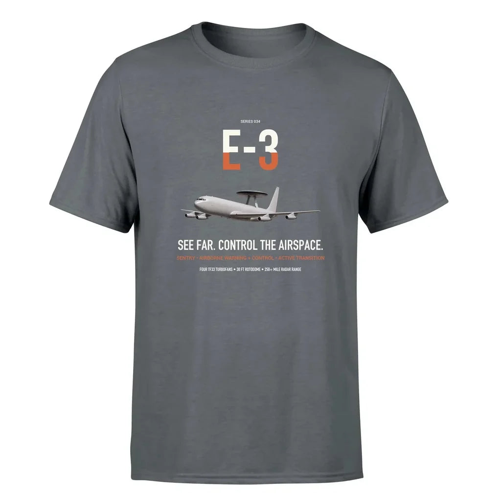 E-3 Sentry AWACS design on gray double-side t-shirt, single-side print