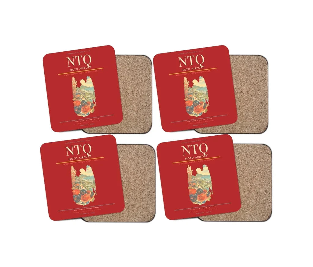 Noto Airport (NTQ) design on red 4 pieces set coaster