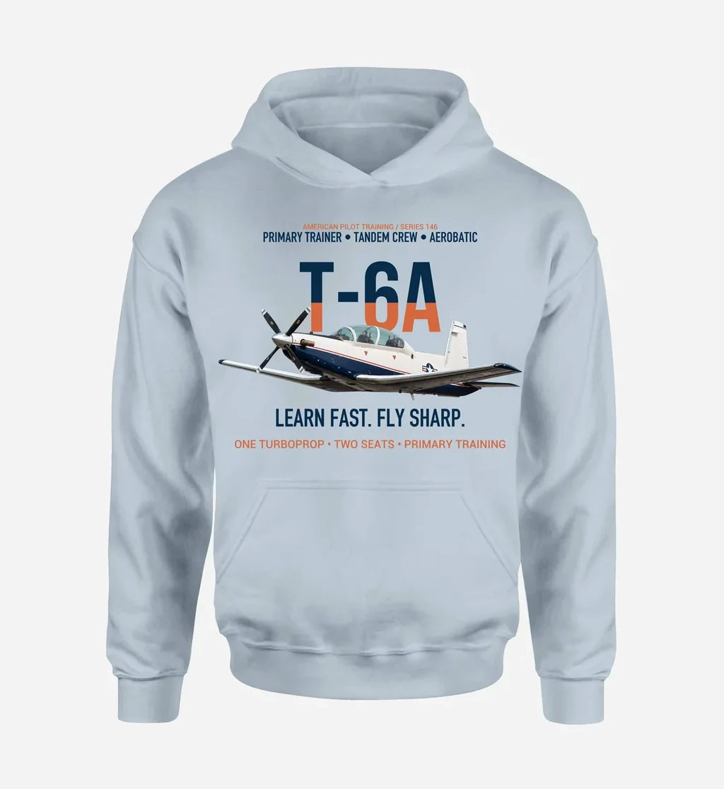 T-6A TEXAN II design on light blue hoodie single side