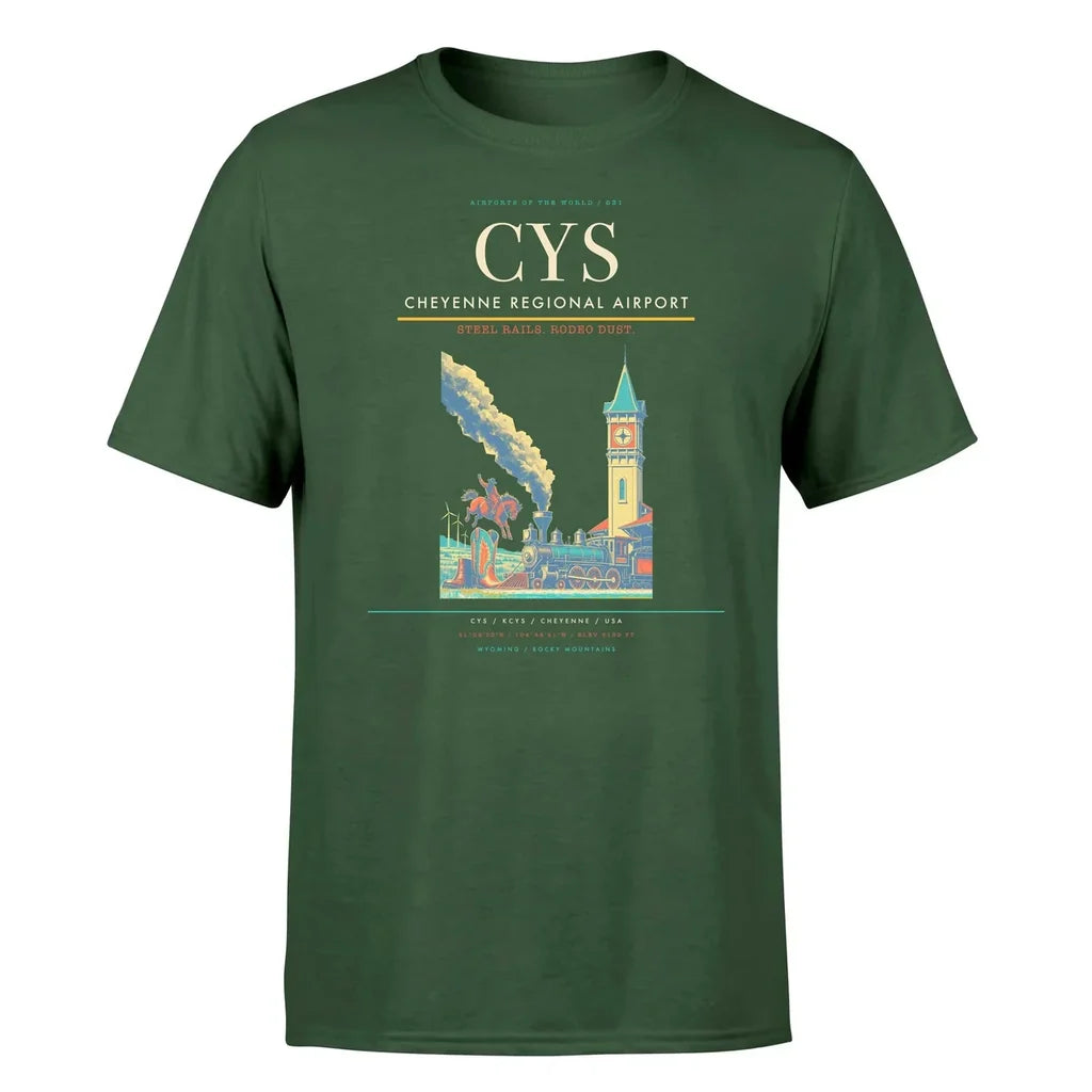 Cheyenne Regional Airport (CYS) T-Shirt single-side front print in Dark Green | cheyenne-regional-airport-cys-double-side-t-shirt